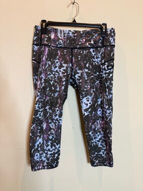 lululemon athletica Black Leggings with Purple and Light Blue Print